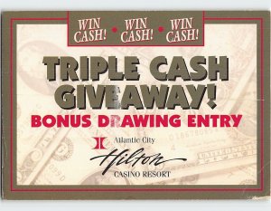 Postcard Triple Cash Giveaway! Bonus Drawing Entry, Atlantic City Hilton, N. J.