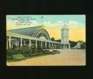 Postcard Music Pavilion Electric Tower & Chutes Electric Park Kansas City MO.