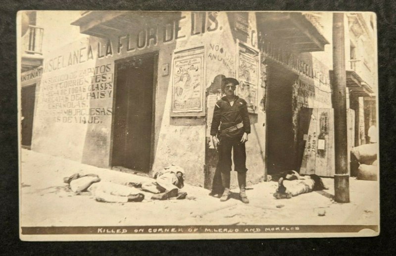 Vintage Mexican Killed By American Machine Gun Real Photo Postcard RPPC-