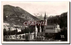 Old Postcard Lourdes Basilica And The Mountains