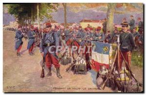 Old Postcard Army During the halt Flag