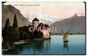 Old Postcard Chillon and Dent Du Midi