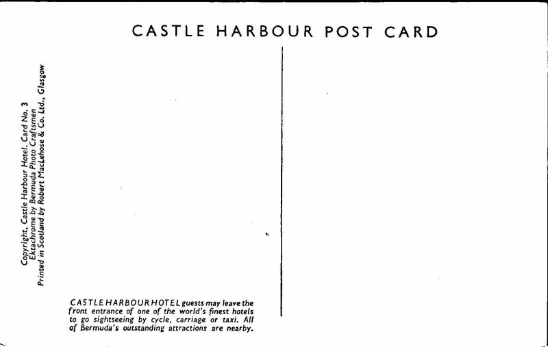 VINTAGE POSTCARD THE CASTLE HARBOUR HOTEL BERMUDA (CURRENTLY A MARRIOTT RESORT)