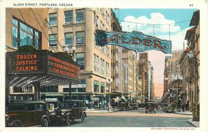 1937 Portland Oregon Alder Street Marquee autos Rose City Postcard 25-11340