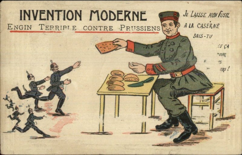 WWI Propaganda Satire French Soldier Gives Bread to Germans Prussians PC