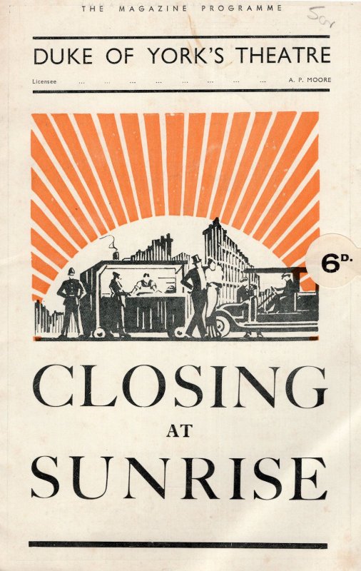 Closing At Sunrise Percy Marmont Duke Of Yorks Theatre Programme