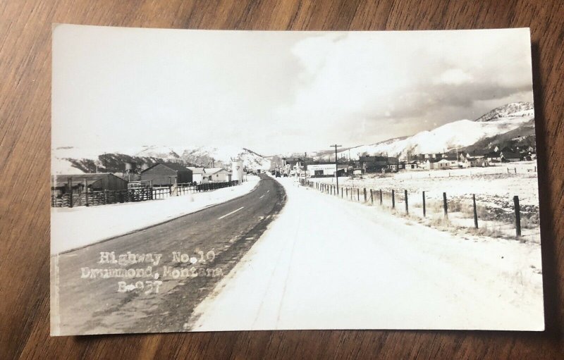 DRUMMOND MONTANA TOWN VIEW RPPC Postcard highway no 10 Photo