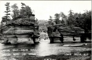 Lower Dells Wisconsin Indian Head Sugar Bowl Grotto Rock Ink Stand Postcard V19
