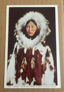   VINTAGE UNUSED LINEN POSTCARD OBLEKA ESKIMO WOMAN IN NATIVE COSTUME  ALASKA