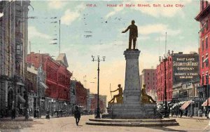 Head of Main Street Monument Salt Lake City Utah 1910 postcard