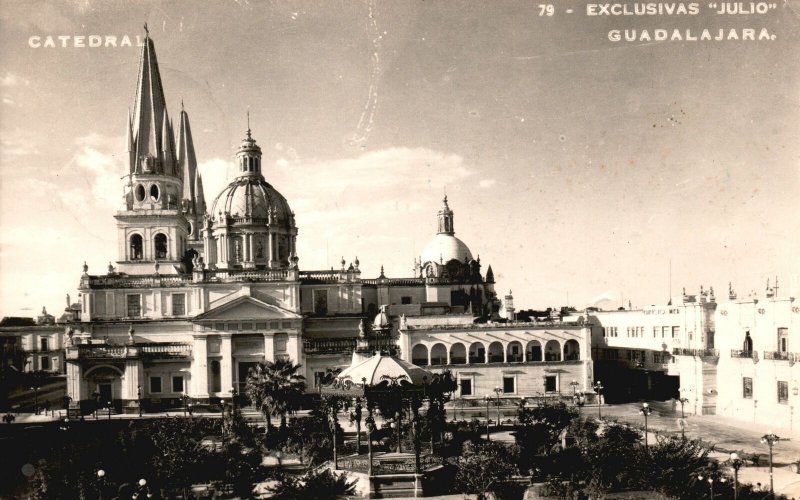 Vintage Postcard 1900's Church Catedral Guadalajara Exclusives Julio Mexico RPPC 