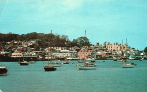 Vintage Postcard Cowes I. O. W Boats At Rest On The Ocean Buildings At Back