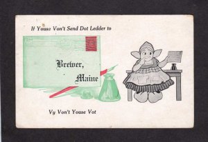 ME Send Dot Letter Brewer Maine Dutch Girl Writing Letter 1915 Vintage Postcard