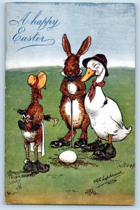 Signed Artist Postcard Easter Anthropomorphic Duck Rabbit Egg Cincinnati OH 1906