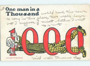 Pre-1907 comic MAN CRAWLS THROUGH THE NUMBER 1000 IN BIG NUMERALS HL1938