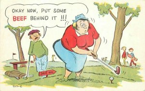 Artist impression Comic Humor Woman Golfer #217C Baxtone Postcard 20-1963