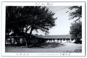 c1950's Sail Inn Motel Scene Street Storm Lake Iowa IA RPPC Photo Postcard