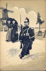 WWI Postcard Young German Soldier Dutch Women POLITICAL CARTOON