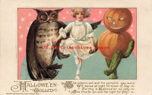 Halloween, Winsch 1913 No WIN02-2,Schmucker,Girl Dancing Owl & JOL Vegetable Man 