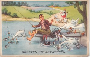 Greetings from Antwerp Belgium leporello fold out multi views comic fishing