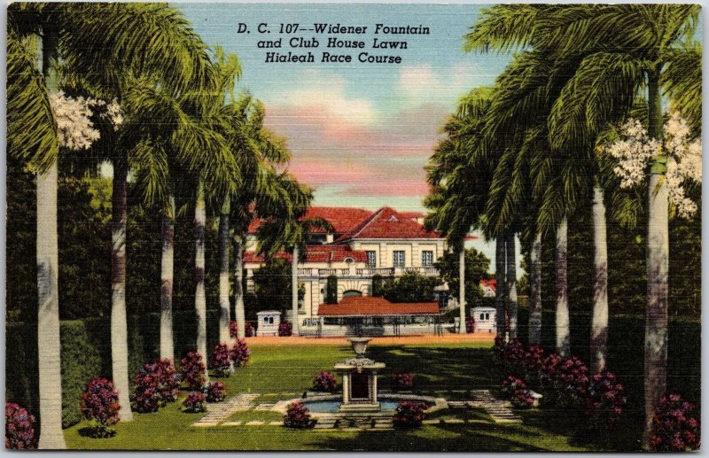Hialeah FL-Florida, Widener Fountain and Club House Lawn, Race Course, Postcard