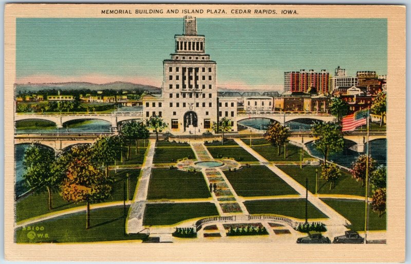 c1940s Cedar Rapids, IA Memorial Building Island Plaza Park Landscaping PC A250