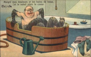 Arthur Thiele - Mud Bath Spa Comic Fat Man in Tub Ostende c1910 Postcard