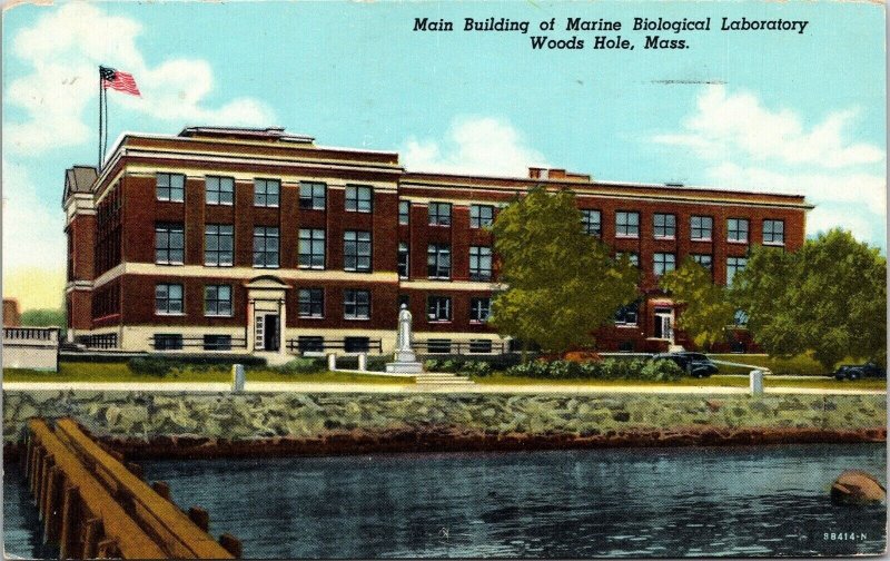 Marine Biologist Laboratory Main Building Woods Hole Mass DB Cancel WOB Postcard 