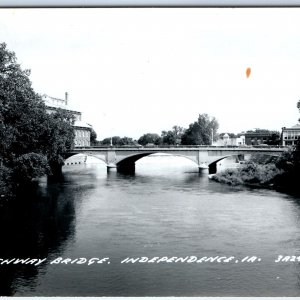 c1950s Independence, IA RPPC Wapsipinicon River Highway Arch Bridge 1st St A105