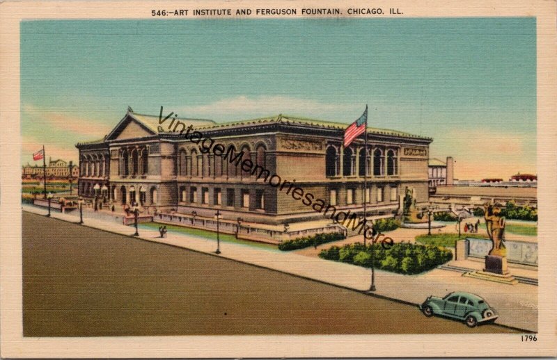 Art Institute and Ferguson Fountain Chicago IL Postcard PC302