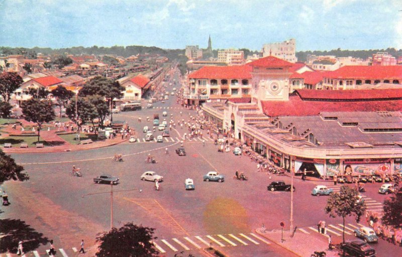 SAIGON Market, Street Scene VIETNAM chợ mới saigon c1950s Vintage Postcard