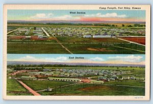 Fort Forsyth Kansas KS Postcard Camp Funston Area West East  Section Aerial 1940
