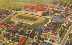 Football Stadium Aerial View Creighton University Omaha Nebraska linen postcard