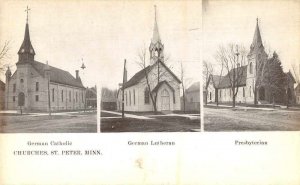 St. Peter Minnesota birds eye view German churches antique pc BB2229