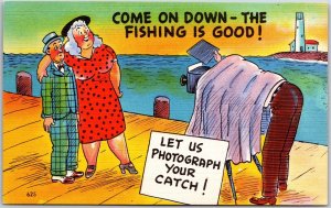 Couple Capturing Romantic Moments Let Us Photograph Your Catch! Comic Postcard