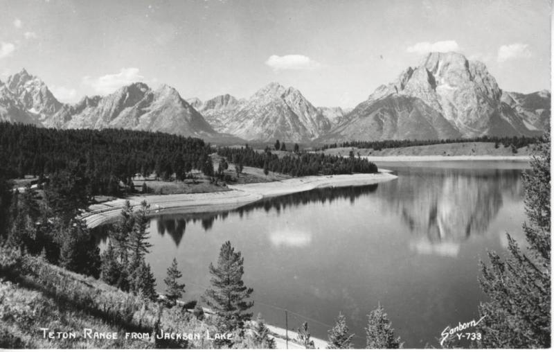 Teton Range From Jackson Lake Wyoming WY ~ c1947 RPPC  Sanborn Postcard