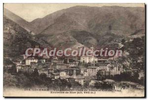 Postcard Old LUCERAM General view Cime de Braus and neck lable around NICE