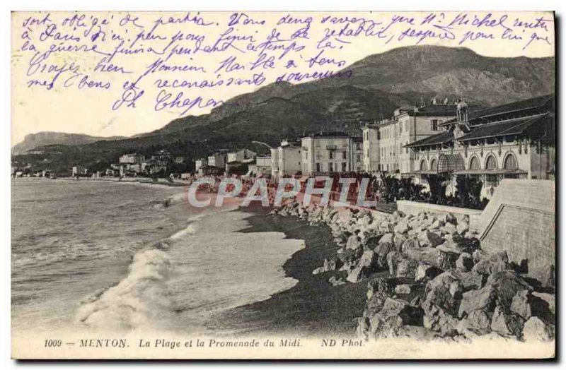 Old Postcard Menton The Beach and the Promenade du Midi