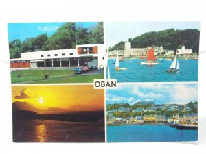 Oban The Corran Halls Sailing across The Harbour Vintage Multiview Postcard