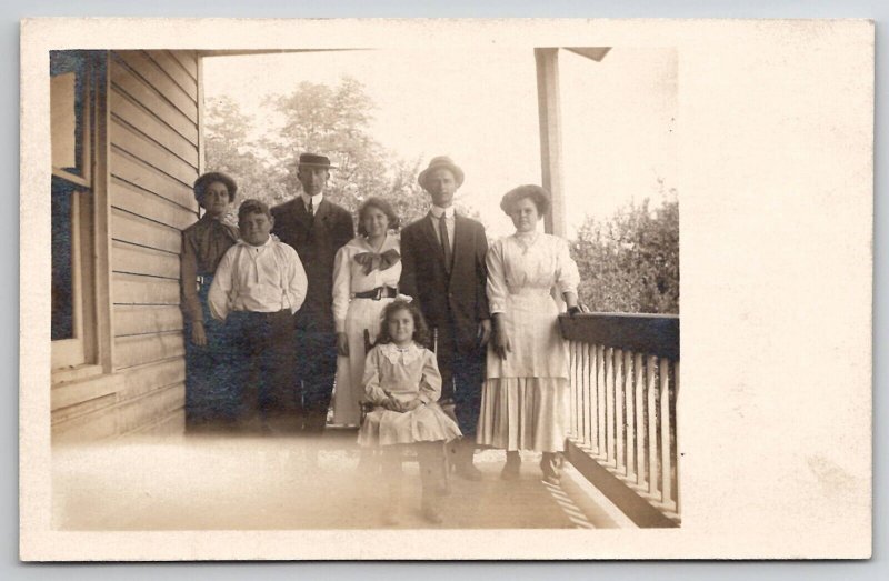 RPPC Family Photo of the Children on Porch Real Photo Postcard H30