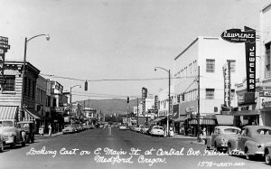 Medford OR Downtown Area Lawrence Jewelers Sporting Goods Old Cars RPPC