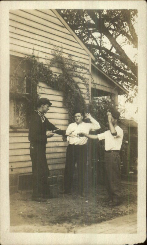 Men Being Silly Playing Hold-Up Guns c1910 Postcard