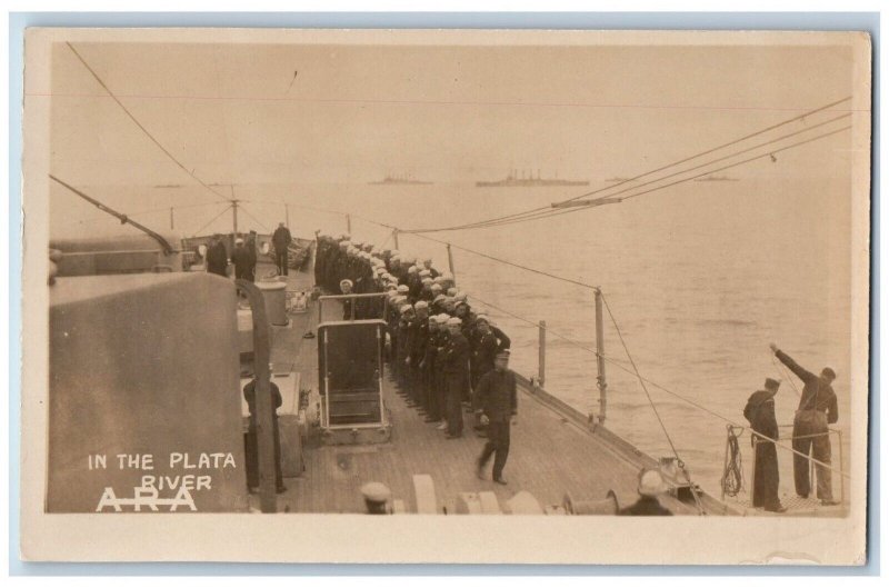 Brazil US Navy Ship Postcard RPPC Photo In The Plata River c1910's Antique