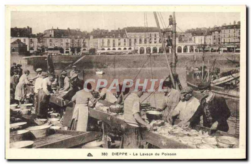 Old Postcard Dieppe Fishing Washing fish