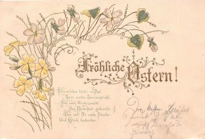 B250 Easter Greetings Flowers Art Nouveau embossed postcard