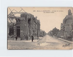 Postcard The Station Avenue, Ruines de Bailleul, France