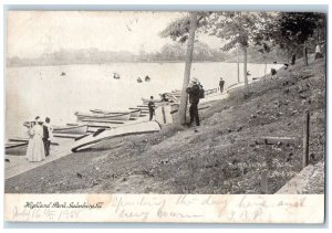 1905 Highland Park Canoe Boat Exterior Field Galesburg Illinois Vintage Postcard