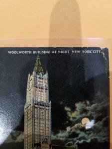Antique Postcard, Woolworth Building at Night, New York City