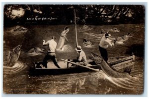 1910 Great Sport Exaggerated Fishing Blunt South Dakota SD RPPC Photo Postcard