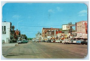 1960 8th Avenue And Business District Cafe Drugs Store Cars Greeley CO Postcard